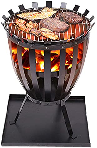 ZJFHEYUO Petit Foyer, brasero, brasero en Acier, Chauffage pour Barbecue, Jardin, terrasse, feu de Bois, Panier à Cendres Rond