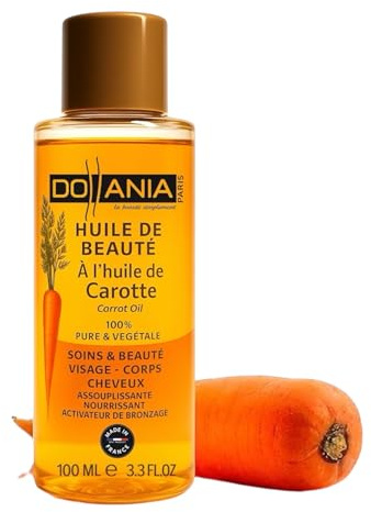 Huile de Carotte 100% Pure – Huile de Beauté Dollania – Visage, Corps & Cheveux – Activateur de Bronzage Naturel – Yuka 100/100 – Made in France – 100 ml – Vegan & Naturelle (100 ml)