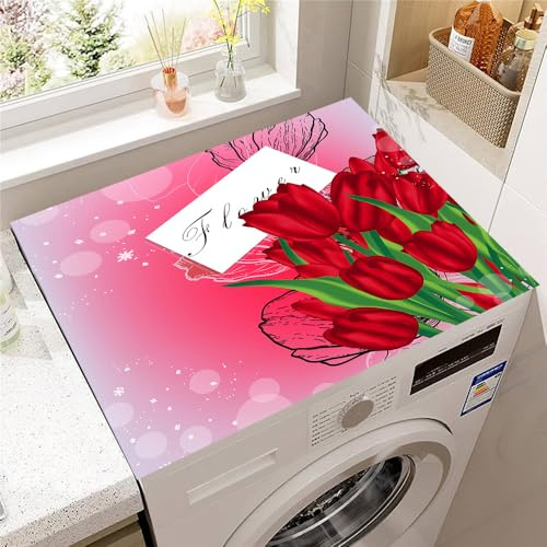 Highdi Tappetino Antiscivolo, Fiori di tulipano 3D Copri Lavatrice Antiscivolo,Tappetino Superiore Lavatrice Universale, per Copertura Frigorifero Protezione (Rosa,50x60cm)