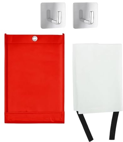 Kitchen Fire Blanket 1m x 1m With Hooks For Home Safety, Heat-Resistant Fibreglass Fire Suppression For Cooking, Grease And Small Appliance Fires In Kitchens, Caravans, Flats And Workspaces
