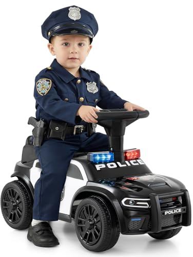 COSTWAY Coche Correpasillos de Policía para Niños, Luces Intermitentes, Música, Sirena y Almacenamiento Bajo el Asiento, Vehículo Deslizante para Niños de 18+ Meses, 63 x 30 x 36 cm (Negro)