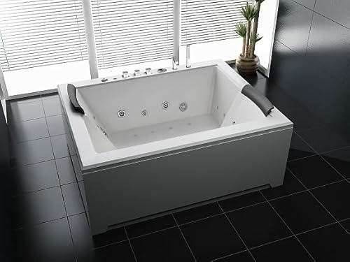 Whirlpool Badewanne 180x142 cm Torino für 3 Personen, Whirlpool mit 16 Hydrojets & 16 Airjets, Heizung, Bluetooth Soundsystem, Wasserfall, Farblicht, Sanitäracryl Massagebadewanne