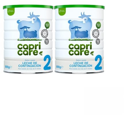Capricare 2 Leche de Cabra en Polvo – Fórmula de Continuación para Bebés a partir de 6 Meses – Suave para la Digestión – Sin Aceite de Palma, con DHA, Vitaminas y Minerales – Pack 2 x 800 g