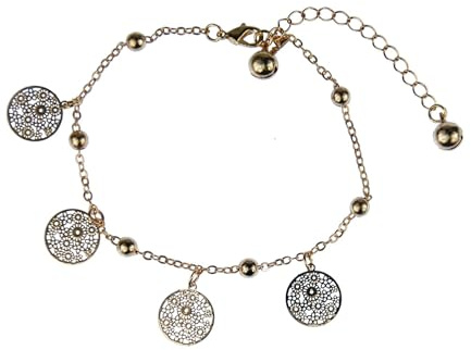 Miniblings Glöckchen Mandala rund Fußkettchen Fußkette Blätter rosegold | Am Handgelenk getragen, gefertigt in Berlin, mit Blume und Sommer