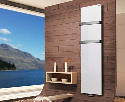 BADHEIZKÖRPER Design Mirror Steel 3 180x47cm 1118 W weiß +2 Halter 50mm SZAGATO Handtuchwärmer Handtuchtrockner Handtuchhalter Paneelheizkörper vertikal Mittelanschluß Flachheizkörper