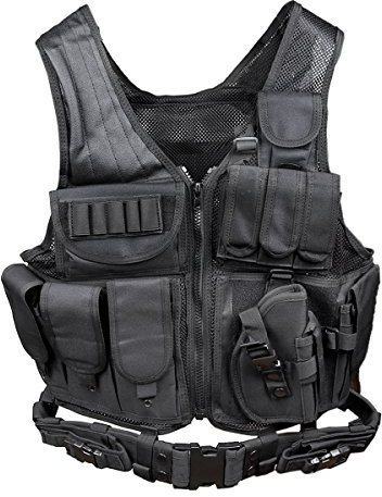 Goetland Tactical Vest Military Modular Vest Ultra-Light Outdoor Hunting Airsoft War Game 600D Polyester Paintball Training Vest for CS Combat Adjustable S-XXL, Black