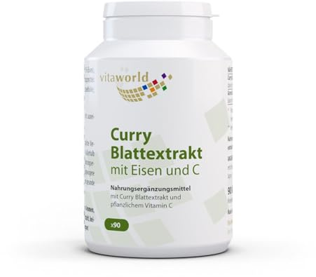 vitaworld Curry Blattextrakt mit Eisen und C, 14 mg natürliches Eisen pro Kapsel, 40 mg Vitamin C aus Acerola, 90 Kapseln