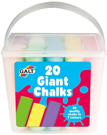 Galt 20 Giant Chalks - Extra Large Childrens Chunky Pavement Chalks - Bright Vibrant Colours - Washable, Easy Clean Outdoor Kids Garden Toys - Portable Carry Case with Handle - Ages 3 Years Plus