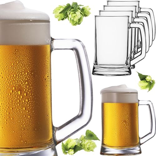 PLATINUX vasos de cerveza de 0,5L con asa juego de jarras de cerveza 6 piezas con patrón de ornamento, clásico