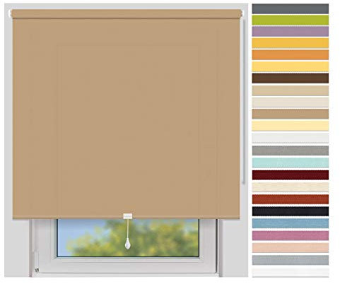 EFIXS Sichtschutzrollo Mittelzug Medium - Rollos nach Maß - 25 mm - Stoffbreite bis 180 cm, Höhe bis 240 cm - Hier: bis 100 cm x 150 cm (BxH) - Hellbraun (4984) - lichtdurchlässig, Springrollo