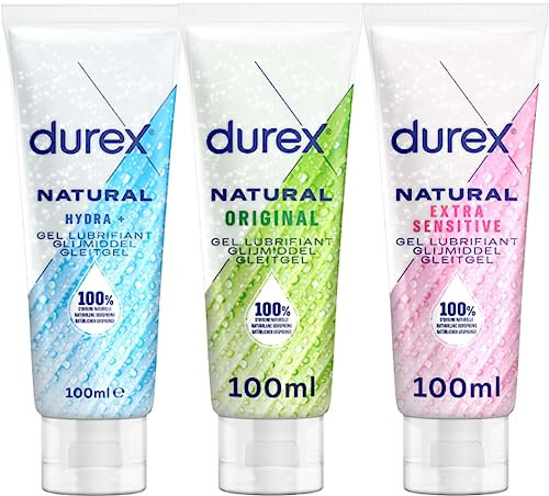 Durex Gels Lubrifiants - lubrifiant intime a l'eau - Naturel à l'Aloë Vera - Naturel Extra Sensitive - Hydratant à l'Acide Hyaluronique - Lot de 3 Gels 100ml