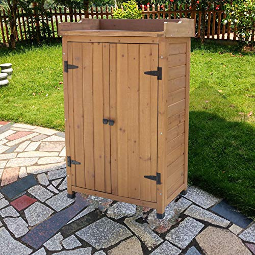 WLOWS Gartenschrank Holz, Gerätehaus Wetterfest, Geräteschuppen Werkzeugschrank Garten, Holzschuppen Mit Satteldach, Gartenschuppen Geräteschrank,Primary