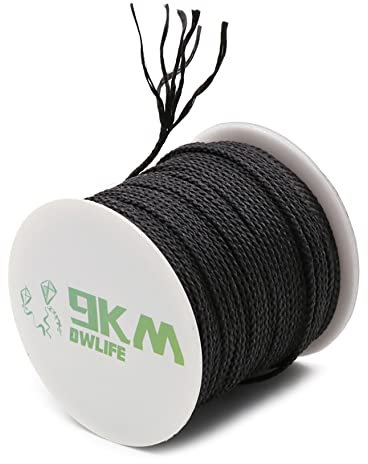 9KM DWLIFE Geflochtene Mehrzweckschnur, 100 % Kevlar, 22,7 - 453,6 kg, Mehrzweckseil, Drachenschnur, Camping-Seil, Angelausrüstung, Modellrakete, hitze- und schnittfest, Schwarz