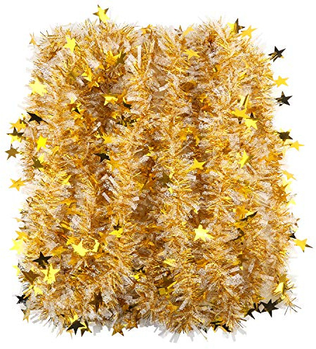 CCINEE 33FT Christmas Tinsel Garland,Metallic Twist Garland in Gold and White for Christmas Tree Party Dcoration Supply