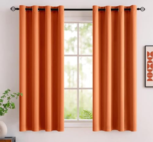 MIULEE Orange Curtains Eyelet 2 Panel Set 46 x 54 Inches, Premium Short Blackout Curtains for Small Windows, Thermal Insulated Window Curtain Drapes, Black Out Curtain 54 Drop Bedroom Living Room