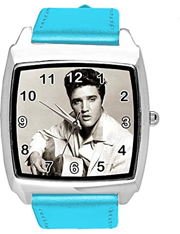 Reloj cuadrado de cuero azul para fans Rock and ROLL E3