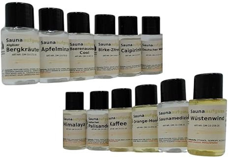 Dufte Momente 12 x 20ml Sauna Aufguss Konzentrat Frische Sauna Ideen mit naturreinen und natürlichen ätherischen Ölen - das exklusive Set zum Probieren und Verschenken