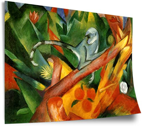 Printistico Poster Franz Marc - Das Äffchen (1912) Kunstdruck ohne Rahmen, Wandbild - A4, A3, A2, A1, A0, XXL - Wohnzimmer, Schlafzimmer, Küche, Deko