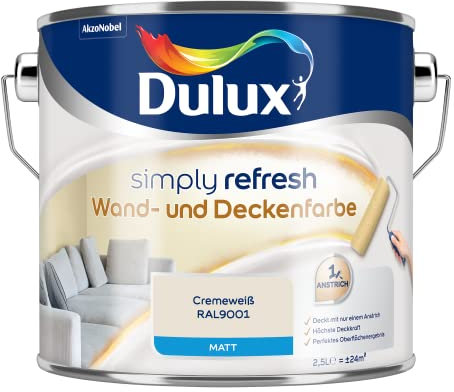 Dulux Simply Refresh Wand- und Deckenfarbe - Cremeweiß - 2,5 Liter - Erfrischende, langlebige Innenfarbe für ein schönes Zuhause