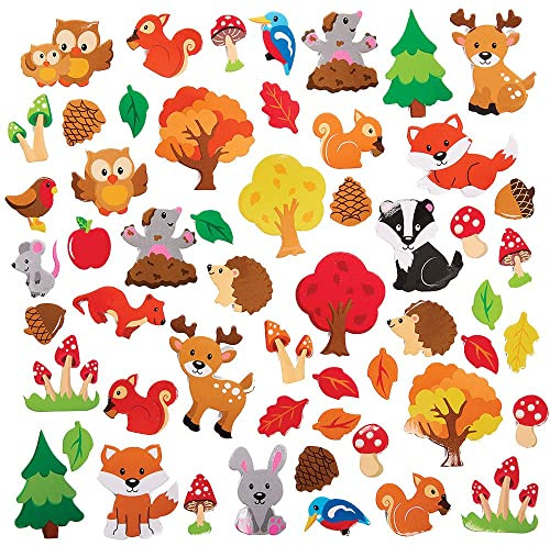 Baker Ross Autocollants en Mousse motif Animaux de la Forêt - Lot de 100, Autocollants pour Enfants (FX119)