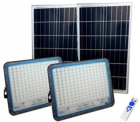 081 Store - 2 pezzi faro led esterno con pannello solare 400w 6000k Bianco IP67 impermeabile pannello solare con telecomando