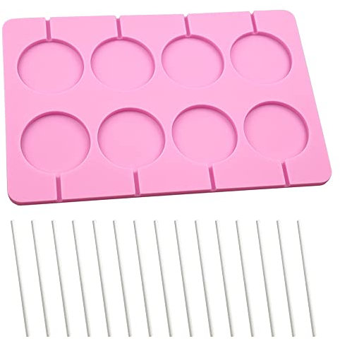XUELIYUN 8 Cavity Silicone Lollipop Mould with 20 Lollipop Sticks, Round Silicone Mold, Pink