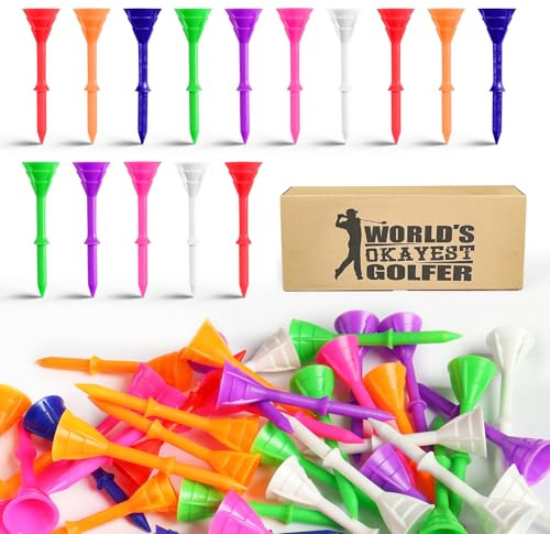 FINGER TEN Golf-Tees Kunststoff 83mm, unzerbrechlich, verbesserte Großpackung, 50/100 Stück, reduziert Reibung, seitlicher Spin, stabil für Männer und Frauen (Gemischte Farbe, 50 Stück)