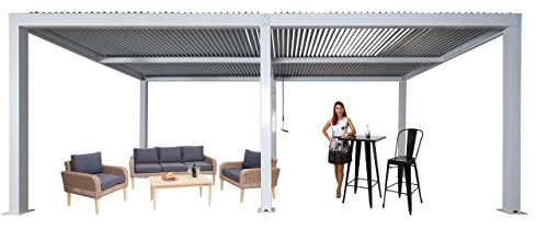 Pergola HWC-L46, Gartenpavillon Lamellen-Pavillon, 11cm-Aluminium-Gestell, Regenrinne sturmfest, 3x6m - weiß