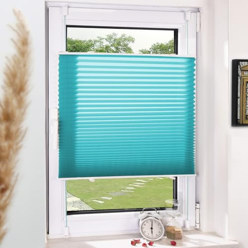 Grandekor Plissee Klemmfix ohne Bohren Türkis 80x120cm(BxH) Plissees lichtdurchlässig Blickdicht Jalousien ohne Bohren Fensterrollo Klemmrollos Sonnenschutz Sichtschutz Faltrollo Rollos für Fenster