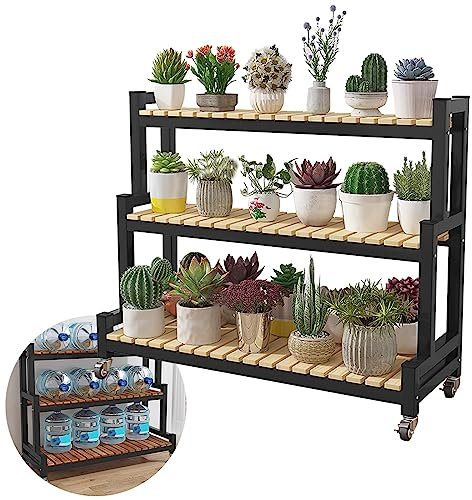 LIGUOYI Blumenständer Pflanzenständer 2 Stufen 3 Stufen Blumentopf Ständer Pflanzenleiter, Leiterregal Mit Rollen, Pflanzenregal Metallrahmen Blumentreppe Platzsparend Für Indoor, Outdoor