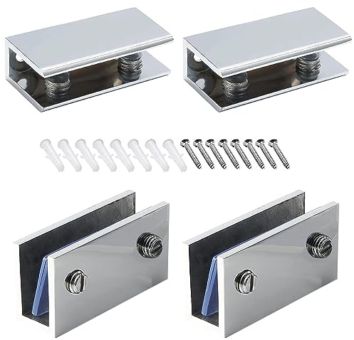 Einstellbare Glasklemme 4er Set Klemmbefestigung, Poliert, Glasklemme 304 Edelstahl 8-12mm Regal-Halter Glasbodenträger für Fenster Geländer Treppe Badezimmer, mit Kunststoffeinsatz
