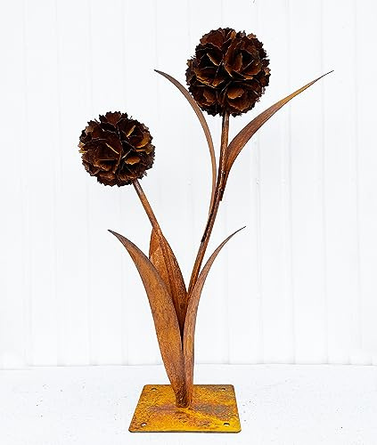 Stenstjärna gåva 3D maskros med 2 blommor 90 cm rostfri trädgårdsdekoration väderbeständig rost blomma metall