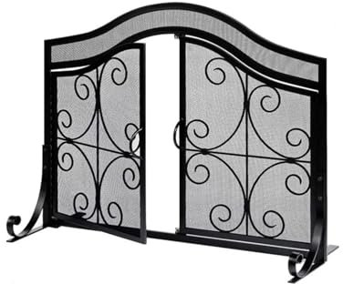 Kaminschirm Kaminschutzgitter for den Garten, Zuhause, mit Türen, Sichtschutz for den Außenbereich, Metall-Feuerschutzgitter, solides Schmiedegitter Kamin Funkenschutz