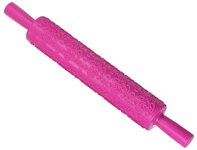 CoCud Pattern Embossed Rolling Pin, 14.6 Length, PP Plastic Rose Heart 3D Pattern Clear Texture Ergonomic Handle Decorative Roller - (Applications: for Baking Fondant DIY) | PP Plastic, Ergonomic Handle, Clear Texture, Decorative Roll, DIY Fondant Baking Applications