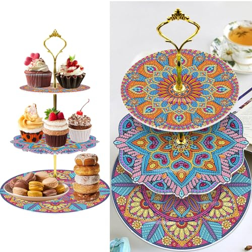Generisch Plateau de service de peinture diamant à 3 niveaux DIY - Plateau de service à étages - Pour fête, anniversaire - Mandala C, Generisch-Y00158#ky#xlcde