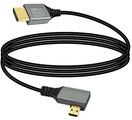 RIIEYOCA Cable adaptador Micro HDMI a HDMI de 8 K, ángulo recto de 90 grados, micro HDMI macho a HDMI macho 8 K @ 60 Hz 4 K @ 120 Hz 48 Gbps Alta velocidad HDMI 2.1, compatible con laptop, TV (1 m)