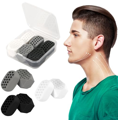 XIHIRCD 6stk Kiefertrainer, 2 Stile Silikon Kiefertrainer mit 3 Widerstandsstufen Kiefertrainer Jawliner zur Doppelkinnentfernung Kieferformer für Anfänger und Fortgeschrittene(Schwarz, Grau, Weiß)