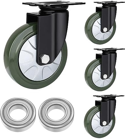 Hochleistungs-Industrie-Lenkrollen, 4er-Set, 3 Zoll, 4 Zoll, 5 Zoll, 6 Zoll, Vollgummirad mit Bremsen, bewegliche, geräuschlose Doppelkugellager-Ersatzrollen (Farbe: drehbar, Größe: Ø 150 mm
