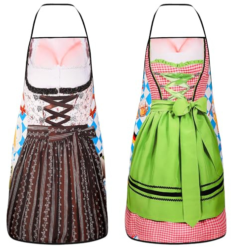 SEPGLITTER 2 stycken oktoberfest förkläde, bayersk oktoberfest outfit dam Dirndl-kostym för grillning, bakning, matlagning, kök, trädgårdsarbete, presenter, flerfärgad, 80 x 60 cm