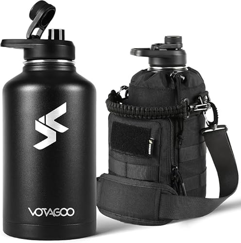 VOTAGOO Thermos tattico in acciaio inox, per esterni, 1,9 l, per esterni, escursionismo, campeggio, caccia (BLACK)