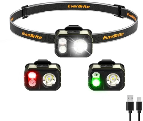 EverBrite Stirnlampe LED Wiederaufladbar, 45g Ultra Leicht IP67 Wasserdicht Kopflampe mit 7 Lichtmodi und Clip, Rotlicht & Grünlicht Mini Stirnlampe aufladbar für Joggen, Wandern, Camping, Grün | 400 Lumen, 7 Beleuchtungsmodi, wasserdicht, ultraleicht 45 g, Hutclip & verstellbarer Riemen