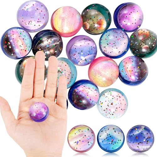 TIVUNORON 30 Stück Flummies für Kinder Glitzer, Flummis Weltraumthema Leuchtend, Flummi Planeten Spielzeug Geschenk 32mm, Farben Star Flummi Kindergeburtstag Mitgebsel Partygeschenke Set(A)