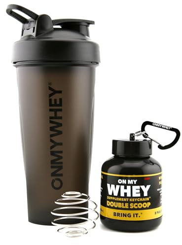 Protein Shaker Bottle With Supplement Keychain Container - BPA Free, Reusable Shaker Cup for Active Weight Lifters and Fitness Enthusiasts - Cute, Fun, and Convenient Design - OnMyWhey