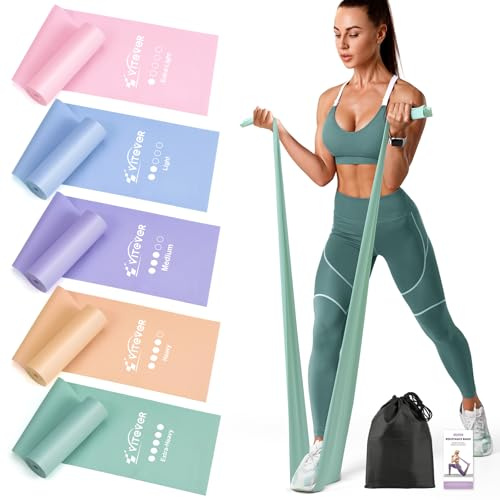 Stretch Bands for Exercise, 5 Levels Resistance Bands for Working Out, Exercise Bands for Physical Therapy, Pilates, Rehab, Stretch, Strength Training Equipment and Yoga Starter Set