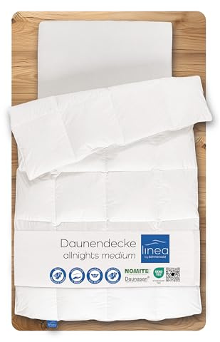 Linea by böhmerwald - allnights - kuschelige Bettdecke medium, 155x220, 100% Neue Federn & Daunen, Allergiker geeignet, waschbar bis 60°C, in Deutschland produziert
