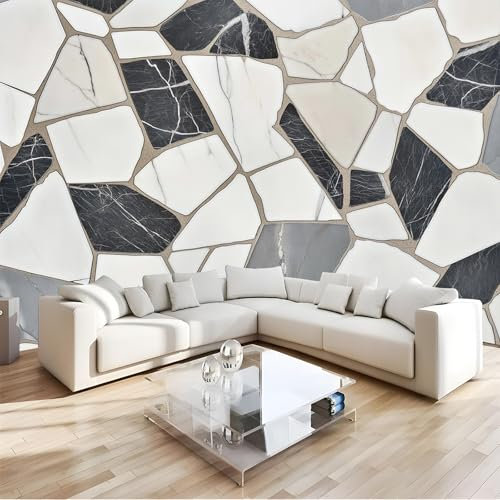 NAWVNMI Selbstklebende Tapete 100×100cm Schwarze und weiße Steine Muster Tapete Verdickung Möbelfolie Selbstklebend Schlafzimmer Kinderzimmer Wohnzimmer