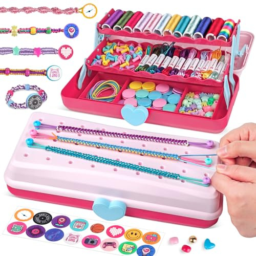 TingingYuli Set di braccialetti dell'amicizia per ragazze, arte e artigianato, per bambini, fai da te, per ragazze, giocattoli di Pasqua, regali di compleanno per bambini di età (Rosa/Rosso)