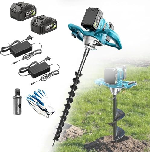 1200W Electric Post Hole Digger, Cordless Auger with 2 Batteries, 6 Gears, Forward & Reverse, Ideal for Garden Planting, 60MM & 40MM Bits, Efficient Earth Drilling Tool