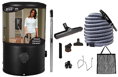 OVO Wall Mounted House Vacuum Cleaner, fits in Closet and Tight Spaces, 595 Airwatts, Use with Disposable Filtration Bags, 18L / 4.75 gal, Certified for North America with 40 ft Deluxe Accessory kit
