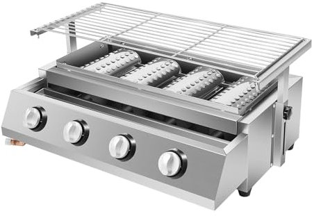 Barbecue a gas portatile a 4 fuochi, in acciaio inox, regolabile in altezza, con griglia, barbecue da campeggio, per terrazza, balcone e giardino